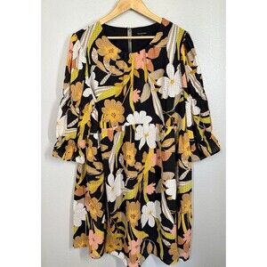 Who What Wear Retro Floral Babydoll Dress Plus‎ Size 1X 3/4 Puff Sleeve Spring